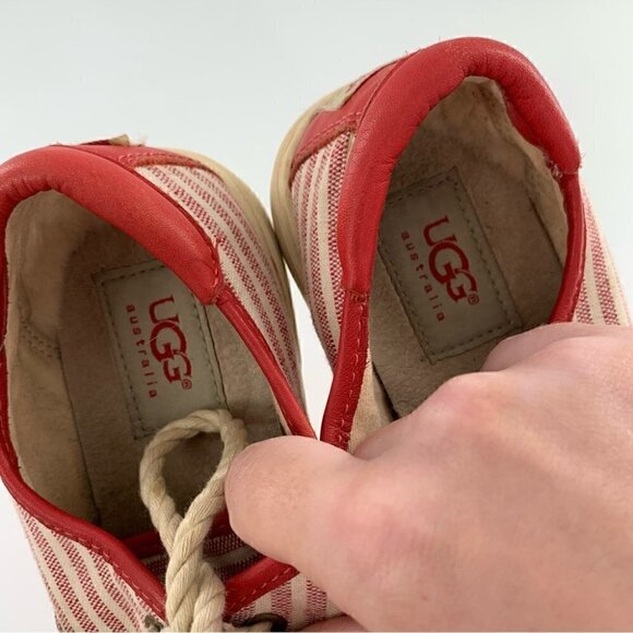 Ugg Australia womens sneakers size 6 37 red canvas striped lace up nautical - Picture 10 of 13